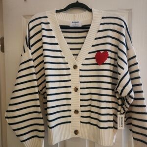 Old Navy Women's Striped Cardigan Sweater - Cream and Black